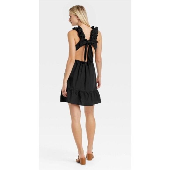 Who What‎ Wear Backless Ruffle Strap Dress Back Bow Mini Cutout Sundress Size 2X - Picture 2 of 3